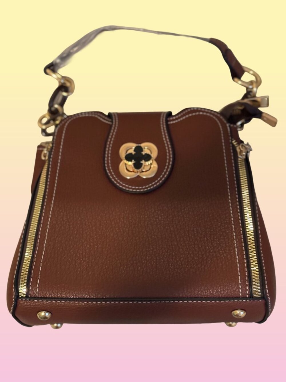 Brown Mini Structured Crossbody Bag ✨ Gold Hardware